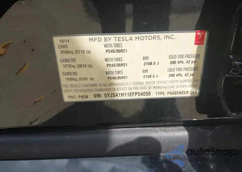 2014 Tesla Model S P85 from USA, damaged, VIN 5YJSA1H11EFP54056